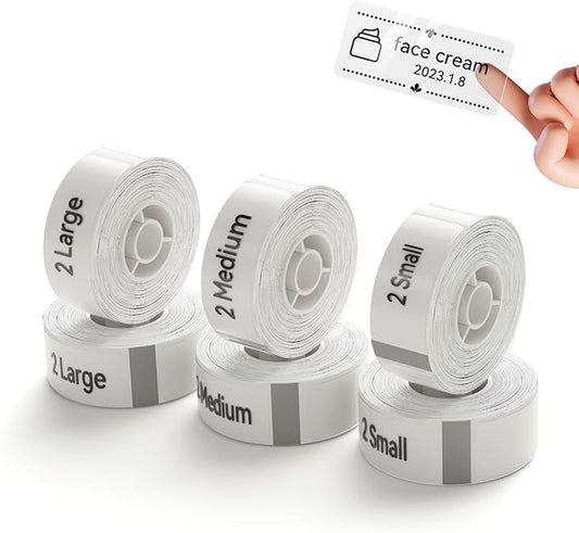 NIIMBOT D11 Label Maker Tape 6Rolls Transparent Label Paper 0.55" X 1.97" 0.55" X 1.57" 0.55" X 1.18", Compatible for NIIMBOT D11 D110 Label Printer, L M S Clear Labels 6-Roll