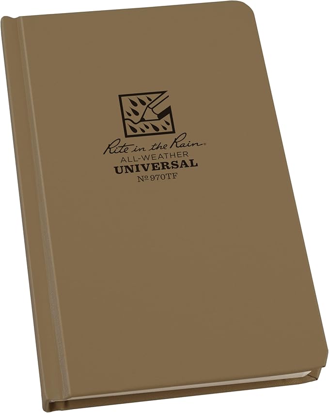 Rite in the Rain Weatherproof Hard Cover Notebook, 4.75" x 7.5", Tan Cover, Universal Pattern (No. 970TF)