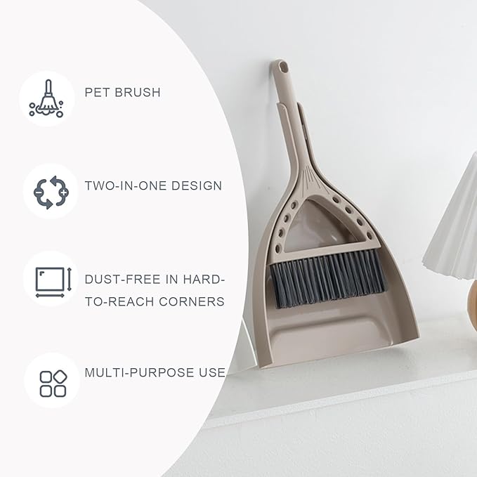 BSMstone Mini Broom and Dustpan Set Small Dust pan and Brush Set Perfect for Desk Office Camping Dorm RV Essentials (Khaki)