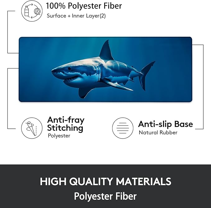 Gaming Mouse Pad, Shark Mouse Pad, Desk Mat, Non-Slip Rubber Base MousePads for Computers Laptop Office School Home Accessories Decor 31.5" x 11.8"