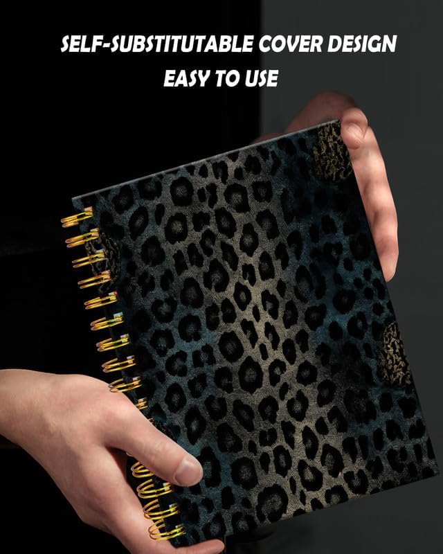 Spiral Journal Notebook for Women,A5 College Ruled Notebooks 6"x 8.4", 120 Pages (60 Sheets) Lined Journal with Premium Thick Paper,Perfect for School Office Home(Wild Animals Black Leopard)