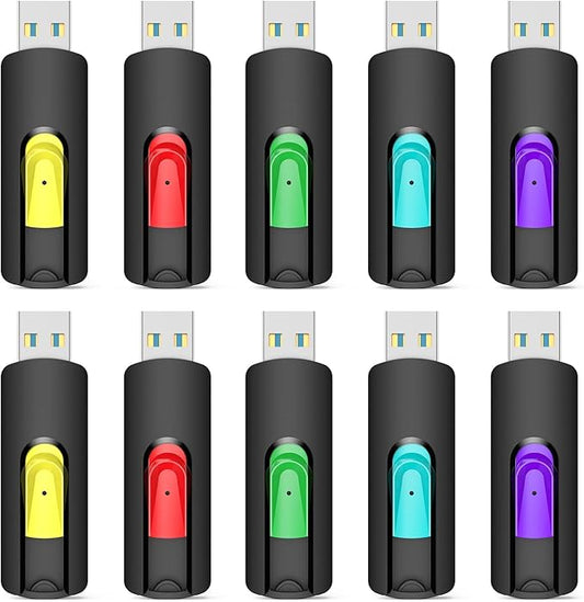 Aiibe 128GB Flash Drive 10 Pack 128GB Thumb Drive USB Drive USB 2.0 Memory Stick Jump Drives for PC Laptop (Red Green Cyan Yellow Purple)