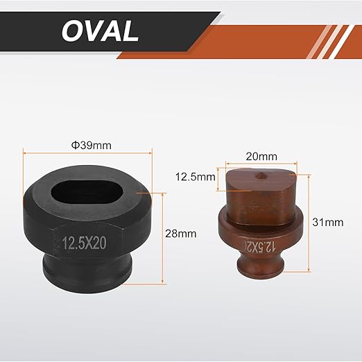 HARFINGTON Hydraulic Hole Punch Die 12.5x20mm Oval Hole 40Cr Steel Electric Punching Kit for MHP-20 JP-20 Electric Punching Machine, Burgundy & Black