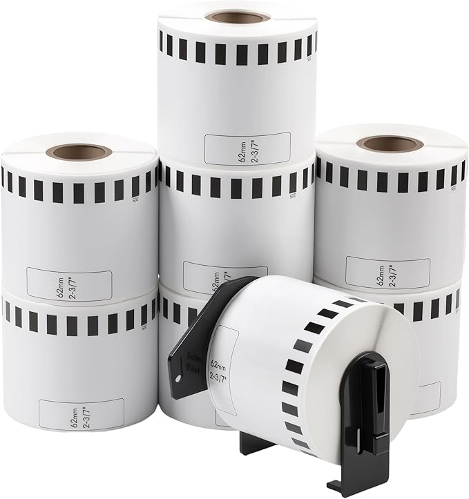 2-3/7"x 100' Continuous Labels Replacement for Brother DK-2205 Paper Label Maker Tape Use with QL-1060N QL-1050 QL-720 QL-710 QL-570 (8 Rolls,1 Reusable Frame)