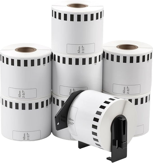 2-3/7"x 100' Continuous Labels Replacement for Brother DK-2205 Paper Label Maker Tape Use with QL-1060N QL-1050 QL-720 QL-710 QL-570 (8 Rolls,1 Reusable Frame)