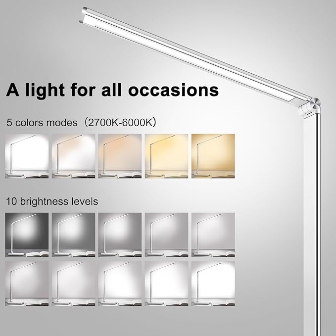 AFROG 8-in-1 4th Gen Multifunctional LED Desk Lamp with 10W Fast Wireless Charger,USB Charging Port,1200Lux Super Bright,5 Lighting Mode,7 Brightness，40 Min Timer,Night Light Function,5000K