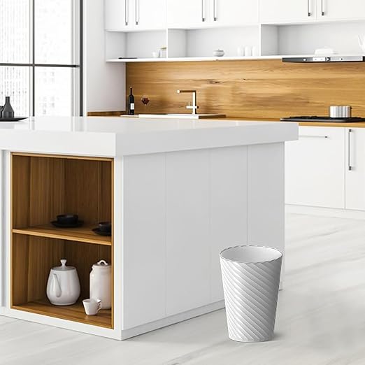 Bathroom Trash Can, 3 Pack 1.8 Gallons Small Trash Can with Trash Bags, Bathroom Garbage Can, Plastic Trash Bin, Round Waste Basket for Bedroom, Office, Room (White Blue Grey)