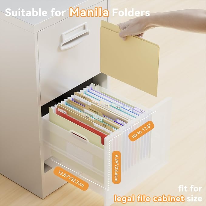 ThinkTex Accordion File Organizer, 12 - Pocket Expanding File Folders Upright & Open Top,for Paper Receipts, Bills&Taxes Organizer, Letter/A4 Size for School, Office, Home with tab- Beige Color