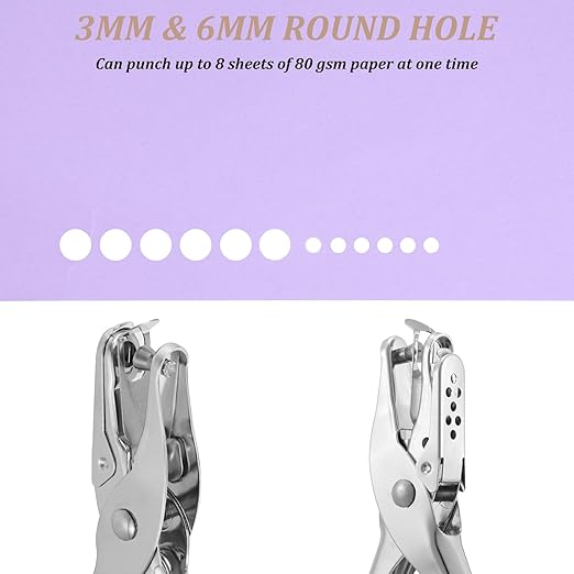 1/4” Hole Punch and 1/8” Small Single Hole Punch, 8 Sheet Capacity Small Hole Punch Handheld Circle Paper Hole Puncher Tiny Hole Punch Small Hole Puncher for Tags Crafts Tickets Home Office
