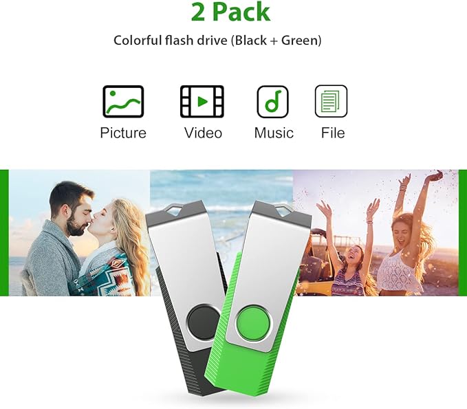 Aiibe 128GB Flash Drive 3.0 2 Pack 128GB USB Flash Drive Thumb Drive Zip Drive USB 3.0 Memory Stick USB Drive with Keychain (128G, 2 Colors: Black Green)
