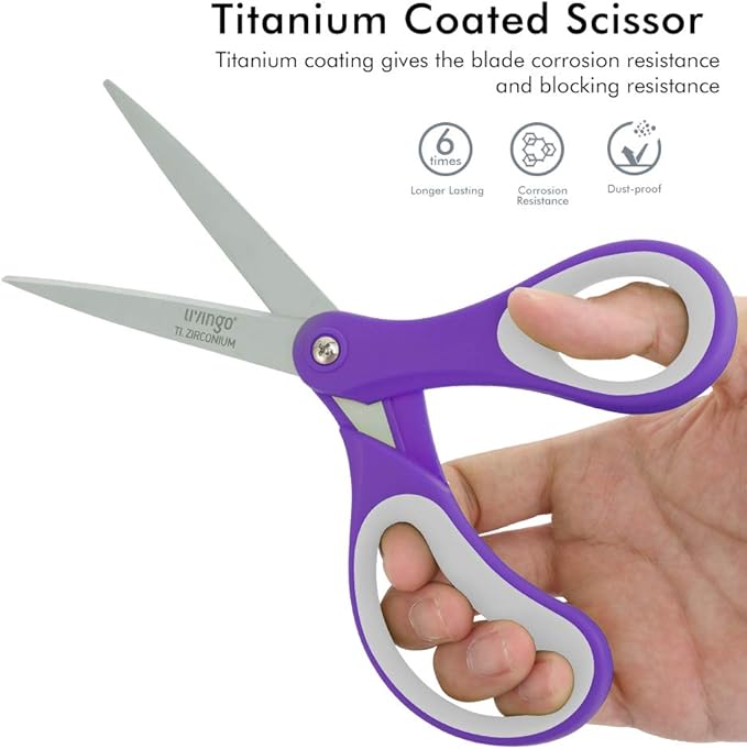 LIVINGO Scissors All Purpose, Student School Scissors, Sharp Titanium Coated Stainless Steel Shears for High Middle School Teacher Crafting, Office Home Sewing Cutting Fabric, 8 inch 3 Pack