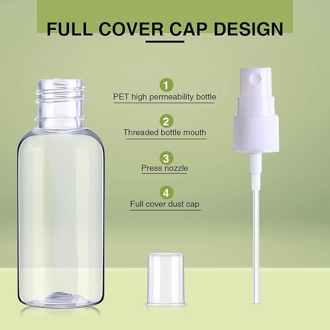 Uiifan 100 Pcs Mini Clear Spray Bottles 1 oz Small Empty Plastic Fine Mist Spray Bottles with Small Funnels for Essential Oils Travel Alcohol Perfumes