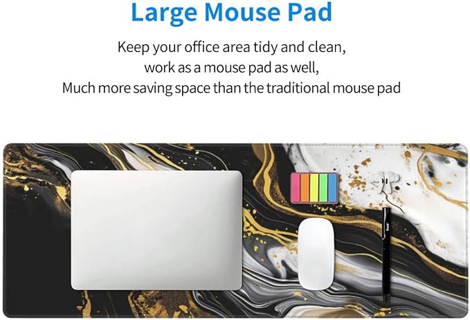 Desk Pad,Office Desk Mat 31.5"×11.8" Large Gaming Mouse Pad,Durable Extended Computer Mouse Pad,Waterproof Thick Big Mouse Pads with Non-Slip Rubber Base Office Home Black Gold Marble 1