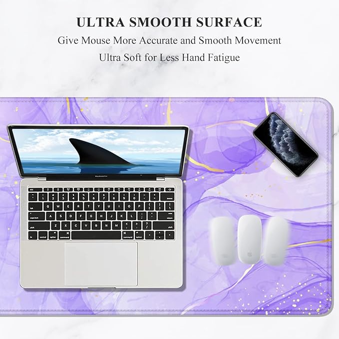 Auhoahsil Large Mouse Pad, XXL Gaming Mousepad, Desk Mat for Desktop, Thick Rubber, Big & Long Size, Stitched Edges, Full Desk Pad for Laptop & Computer, Extended 35.4 x 15.7 in, Purple Gold Marble