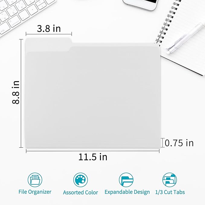 100 Packs Colored File Folders,White File Folders,Two Tone Color File Folder 8.5 x 11 Inch,1/3 Cut Tabs Letter Size,Manila File Folders for Office,School and Home,Organization