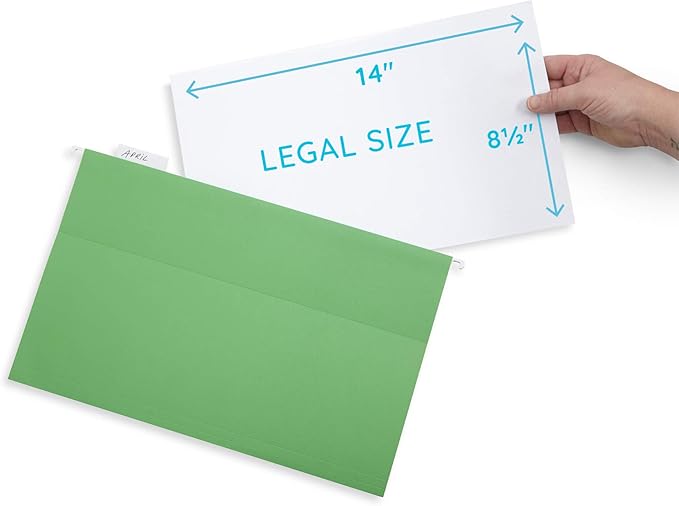 Blue Summit Legal Size Hanging File Folders, Legal Size Folders 9.5” × 14.75”, 25 Reinforced Hanging Files in Assorted Colors, Designed for Home and Office Color Coded File Organization, 25 per Box