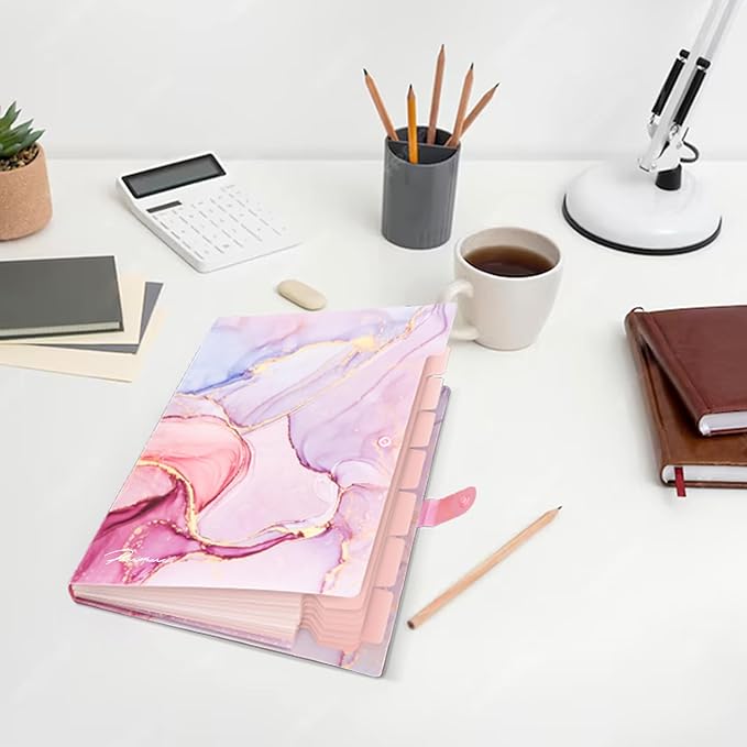Expanding File Folder, Folders for Important Documents Organizer, Accordion File Organizer, Aesthetic Folders for School Students, 8 Pockets File Folder for Home Bills (Pink Gold Marble)