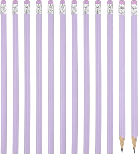 PATIKIL Round Pencils, 12 Pack Triangle HB Graphite Pencil Woodcase Wooden Pencils with Eraser for Classroom Office Writing Drawing Supplies, Purple