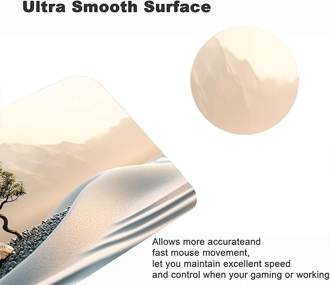 Minimalist Art Gaming Mouse Pad Desk Pad Calm Pebble Beach Zen Tree Gaming Mouse Mat with Stitched Edges,Non-Slip Waterproof Rubber Base Mouse Mat Office Computer Keyboard Laptop Home 31.5"x11.8"
