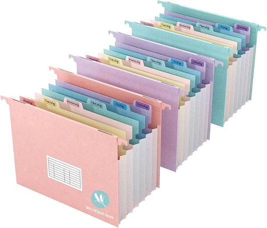 3 Packs Wheat Straw Expanding Hanging File Folders, 7 Accordion Pockets with 1.2'' Expandable File Organizer, Multi-Color Tabs, Letter Size for Filing Cabinet - 3 Packs (Assorted Colors)