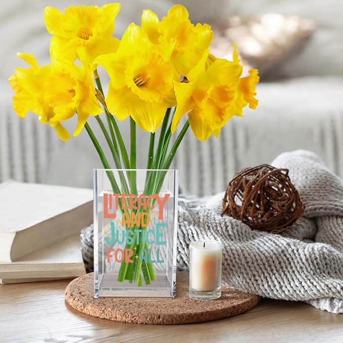 Literacy and Justice for All Acrylic Cosmetic Pencil Pen Holder Cup, Reading Book Club Pen Holder Cup, Bookish Gifts, Social Justice Gifts for Women Mom Sister Friend Coworker Librarian Teacher