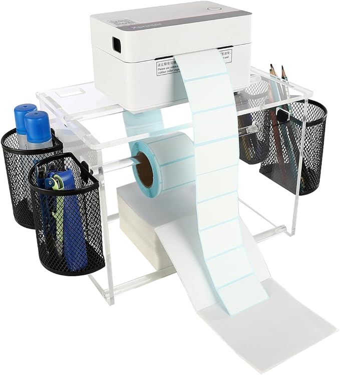 (Acrylic Label Machine Stand) Label Roll Holder for Rolls and Fanfold Labels,Acrylic Label Holder for Thermal Printer,Desktop Label Printer Holder for Home,Office,Study,Small Business