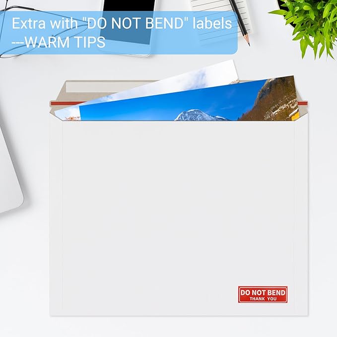 50 Pack 11x14 inch White Rigid Mailer, Self Seal Photo Document Mailers, Stay Flat White Cardboard Envelopes Photography Mailers for Papers,Photos, Document