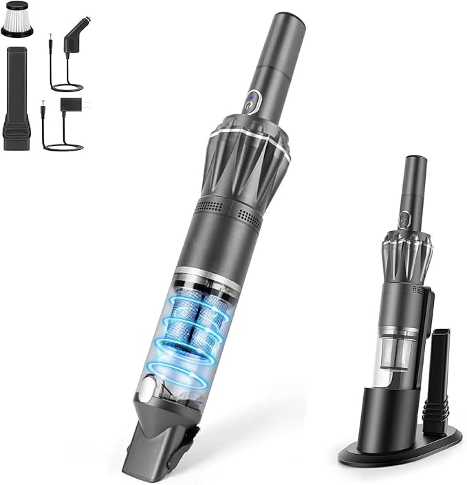 HIKALION Handheld Vacuum Cordless 25000PA, Super Lightweight 1lb with Powerful Suction, Charging Dock, Car Charger, Single Touch Empty and Detachable Dust Cup, Portable Mini Car Vac, Gray