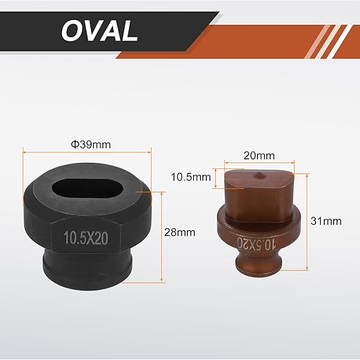 HARFINGTON Hydraulic Hole Punch Die 10.5x20mm Oval Hole 40Cr Steel Electric Punching Kit for MHP-20 JP-20 Electric Punching Machine, Burgundy & Black