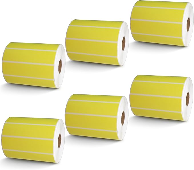 BETCKEY - 4" x 1" Multipurpose Labels Compatible with Zebra & Rollo Label Printer,Premium Adhesive & Perforated[Yellow, 6 Rolls, 8250 Labels]