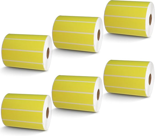 BETCKEY - 4" x 1" Multipurpose Labels Compatible with Zebra & Rollo Label Printer,Premium Adhesive & Perforated[Yellow, 6 Rolls, 8250 Labels]