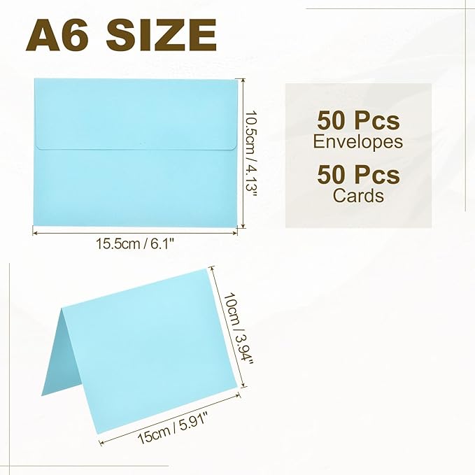 PATIKIL 50Pack Light Blue 4x6 Blank Cards and Envelopes, Self Seal A6 Envelopes with Folded Cardstock Small for Greeting Cards Wedding Greeting Birthday Invitations Letter Mailing