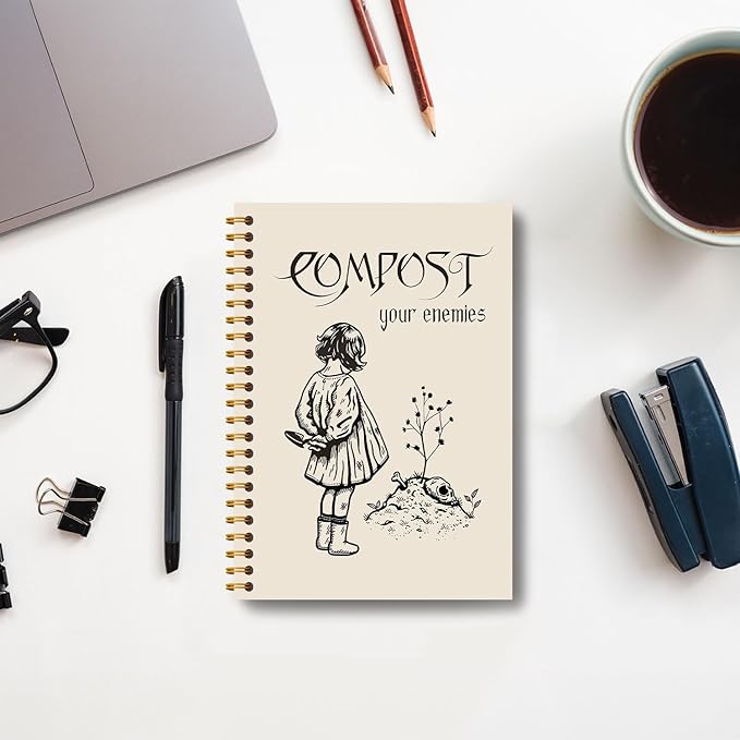 Compost Your Enemies Funny Gothic Skull Notebook Journal, Funny Gardening Gifts, Dark Academia Notebook Journal, Goth Office Supplies, Spiral Notebook 5.5x8.3 Inch