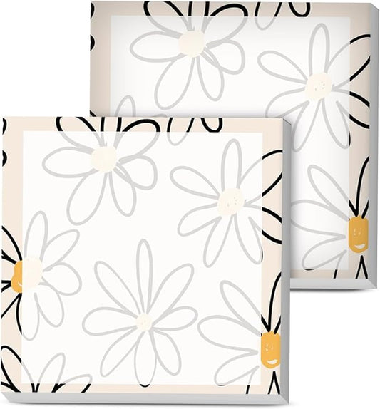 Sticky Notes, 2 Pads, 3x3 inches, Cute Colorful Fun Self-Stick Note Pads, Easy Post, Strong Adhesive Notepad Simple Daisy Flowers
