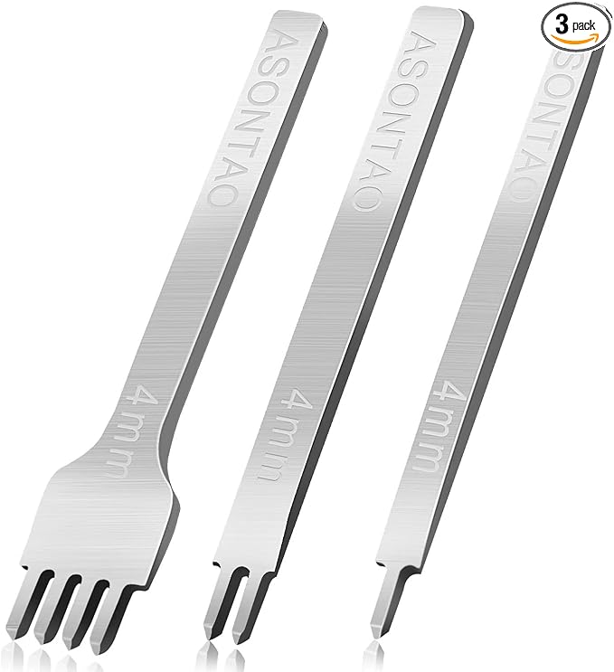Professional Leather Stitching Chisel Set | 4mm White Steel Diamond Lishing Tools with 1/2/4 Prong & Hole Punch | Industrial-Grade Leather Craft Kit for Belts, Bags, Saddlery - ASONTAO