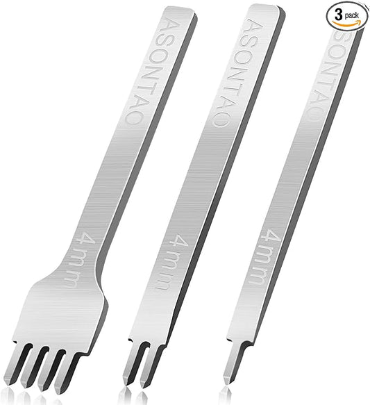 Professional Leather Stitching Chisel Set | 4mm White Steel Diamond Lishing Tools with 1/2/4 Prong & Hole Punch | Industrial-Grade Leather Craft Kit for Belts, Bags, Saddlery - ASONTAO