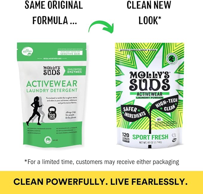 Molly's Suds Active Wear Laundry Detergent | Extra Strength Sport Laundry Powder, Stain Fighting for Performance Fabrics and Sensitive Skin | 120 Loads