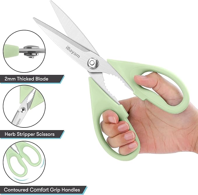 Kitchen Shears, iBayam Kitchen Scissors All Purpose Heavy Duty Meat Scissors Poultry Shears, Dishwasher Safe Food Cooking Scissor Stainless Steel Utility Scissor, 2-Pack, Light Blue, Pistachio
