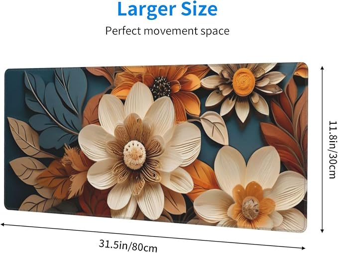 Gaming Mouse Pad, Large Non-Slip Rubber Base Mousepad, Keyboard Mouse Mat, Desk Pad with Stitched Edges, 31.5x11.8inch,Floral
