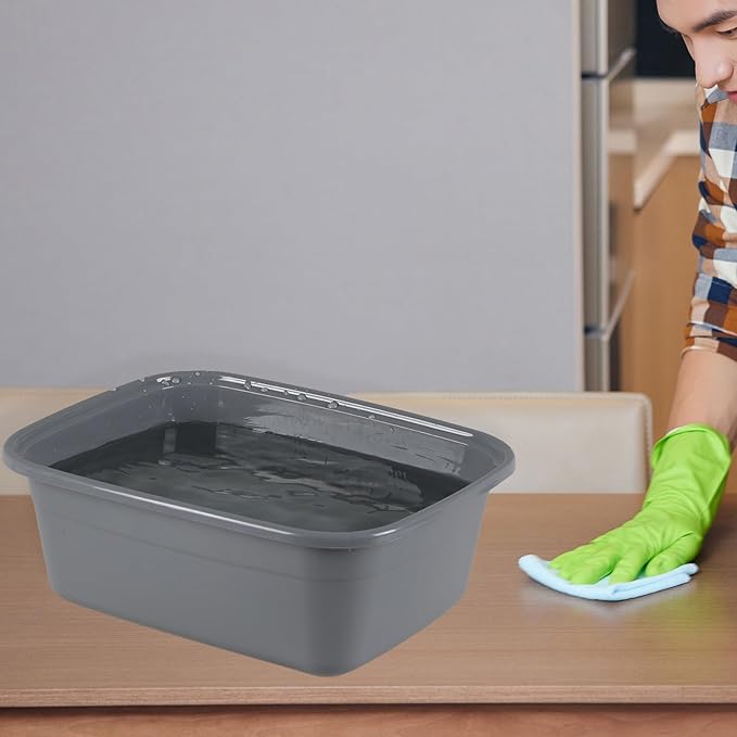12 Quart Rectangle Plastic Dishpan Basin, 4 Pack Small Dish Tub, Grey