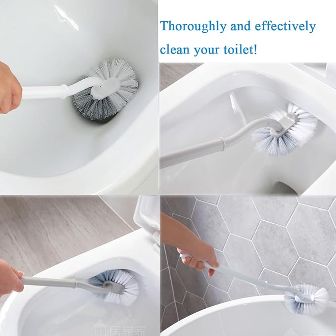 Ryhiac 2 Pack Curved Toilet Bowl Brush Without Holder for Bathroom, Compact Toilet Brush Durable Under The Rim Household Deep Cleaning Brushes (White Toilet Brush Without Holder)