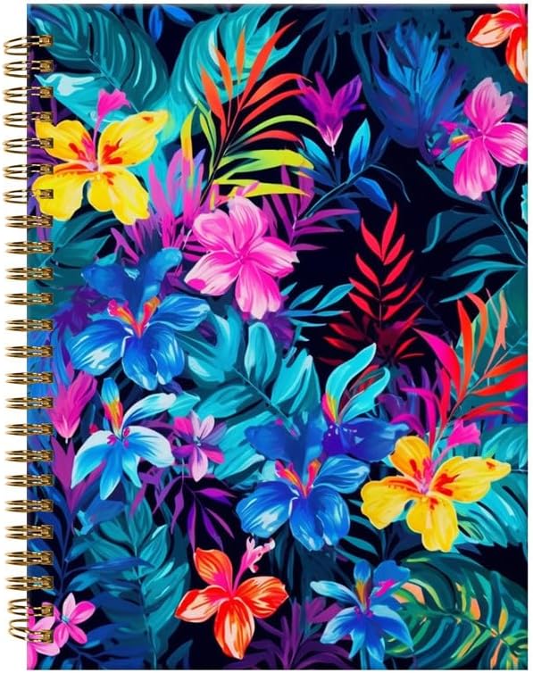 Spiral Journal Notebook,A5 Hardcover Lined Journals for Women Girl 6 x 8.3 in,120 Pages Thick Paper,Cute College Ruled Writing Notebook for Gifts Office Work School(Tropical Colorful Floral)