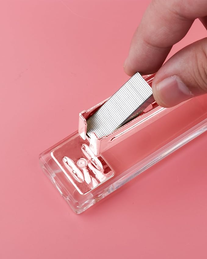 Honagu Clear Acrylic Stapler - Elegant Modern Desk Accessory for Home, Office, or School (Rose Gold)