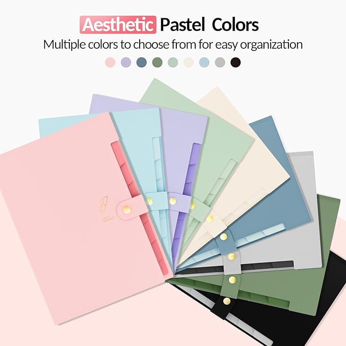 Sooez Aesthetic 8 Pocket Accordion File Organizer, Pastels Expanding File Folder for Important Document with Labels, Portable Receipt Bill Paper Organizer for Office School Supplies, Letter Size Pink