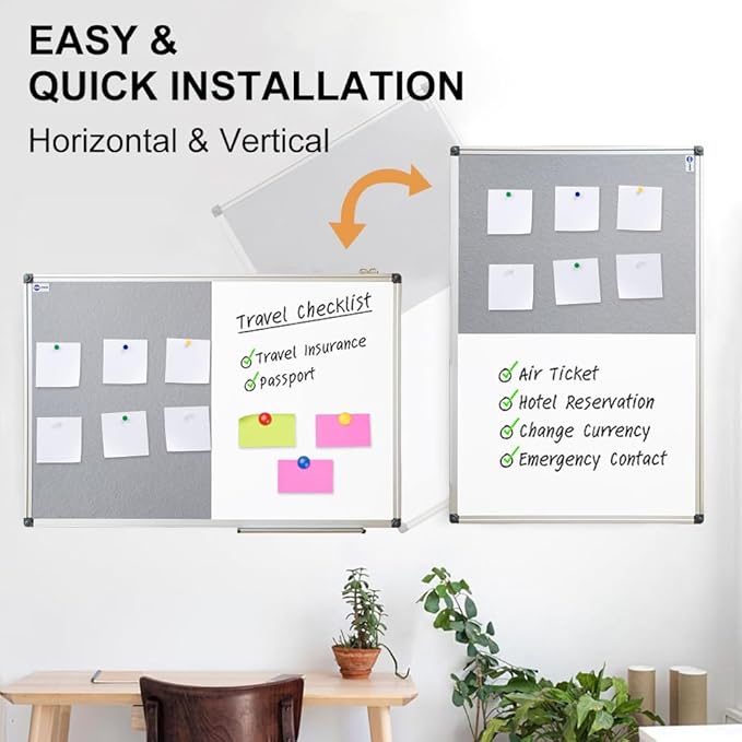 New PUTE White Board and Cork Board Combo - 40 x 28 Inches Large Dry Erase Whiteboard and Bulletin Board, Magnetic Wall Pin Display Board for Home, Classroom & Office, 28"x40" Grey