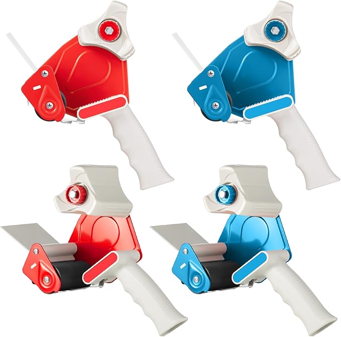 WILLBOND 4 Pack 3 Inch Wide Tape Gun Lightweight Packing Heavy Duty Tape Dispenser Gun for Moving Shipping Box Carton Seal Packing Shipping Dispenser, Red and Blue