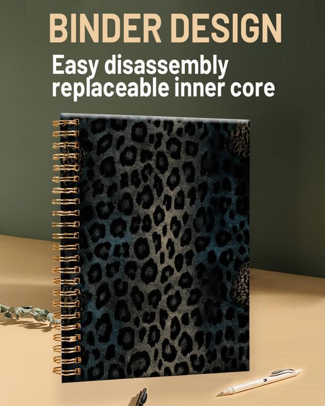 Spiral Journal Notebook for Women,A5 College Ruled Notebooks 6"x 8.4", 120 Pages (60 Sheets) Lined Journal with Premium Thick Paper,Perfect for School Office Home(Wild Animals Black Leopard)