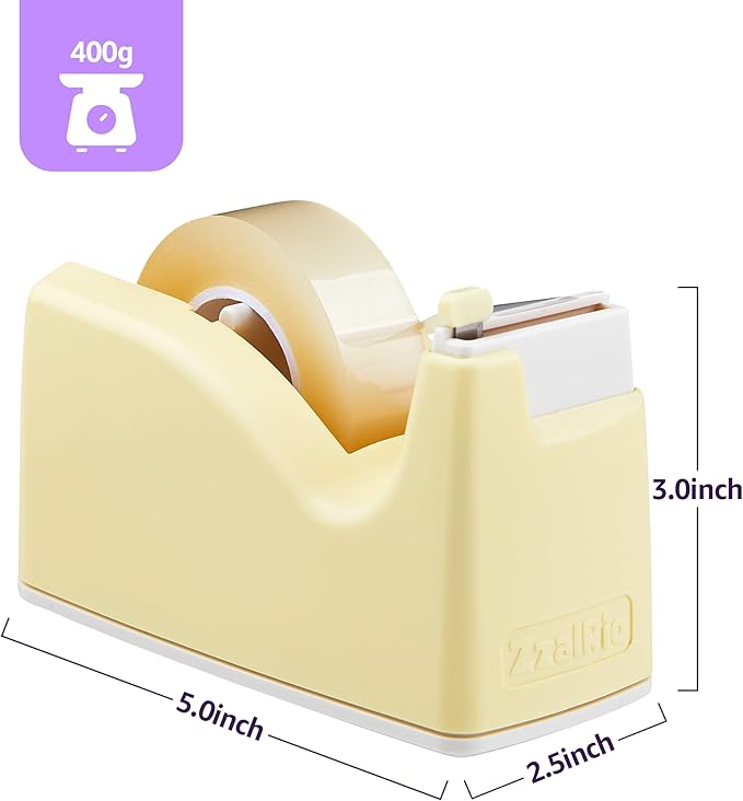 Cute Safety Tape Dispenser (White) 1" Core - Easy, One-Hand Use Roller With Hidden Blade and Non-Skid Pad - Cute School and Office Supplies - Refillable - Tape Included