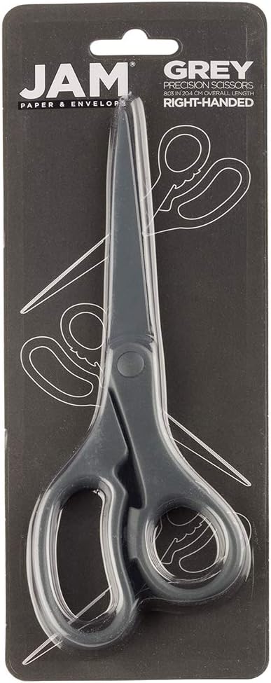 JAM PAPER Multi-Purpose Precision Scissors - 8 Inch - Grey - Ergonomic Handle & Stainless Steel Blades - Sold Individually