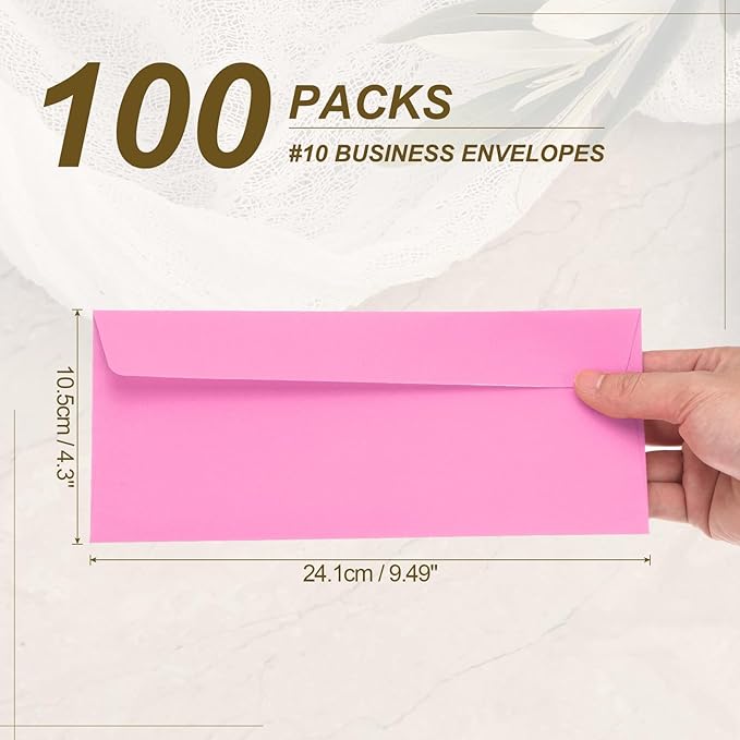 PATIKIL 100 Pack Rose #10 Business Envelopes, Colored Self Seal Letter Size Envelopes for Business Mailing Office Checks Invitation, 4-1/8 x 9-1/2 Inches